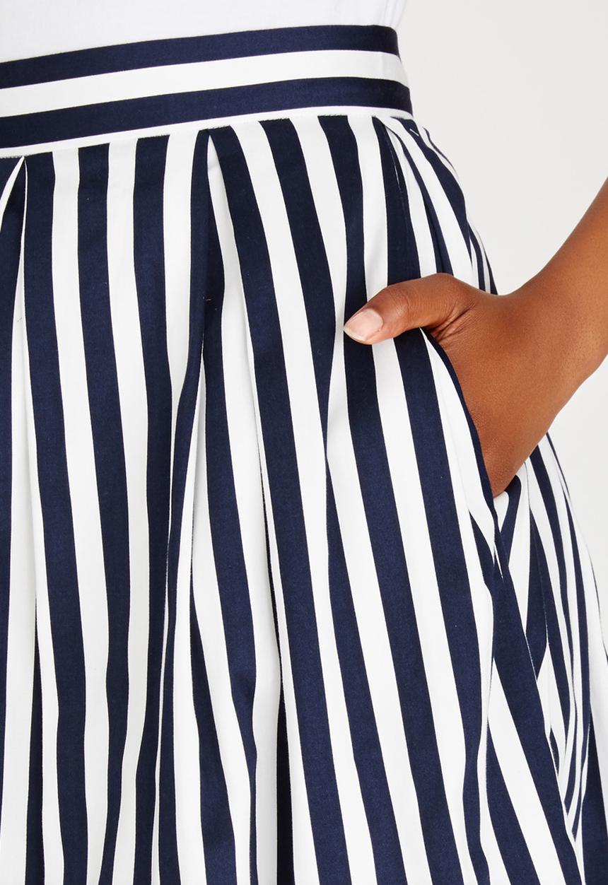 Closet London - Stripe Box Pleat Midi Skirt Navy