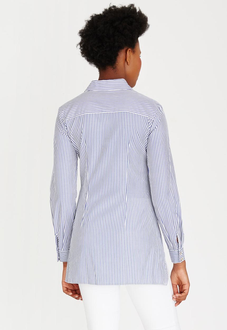 Closet London - Stripe Front Tie Detail Shirt Blue and White