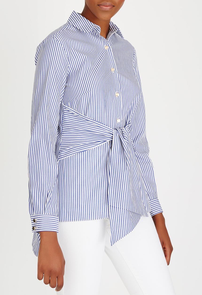 Closet London - Stripe Front Tie Detail Shirt Blue and White
