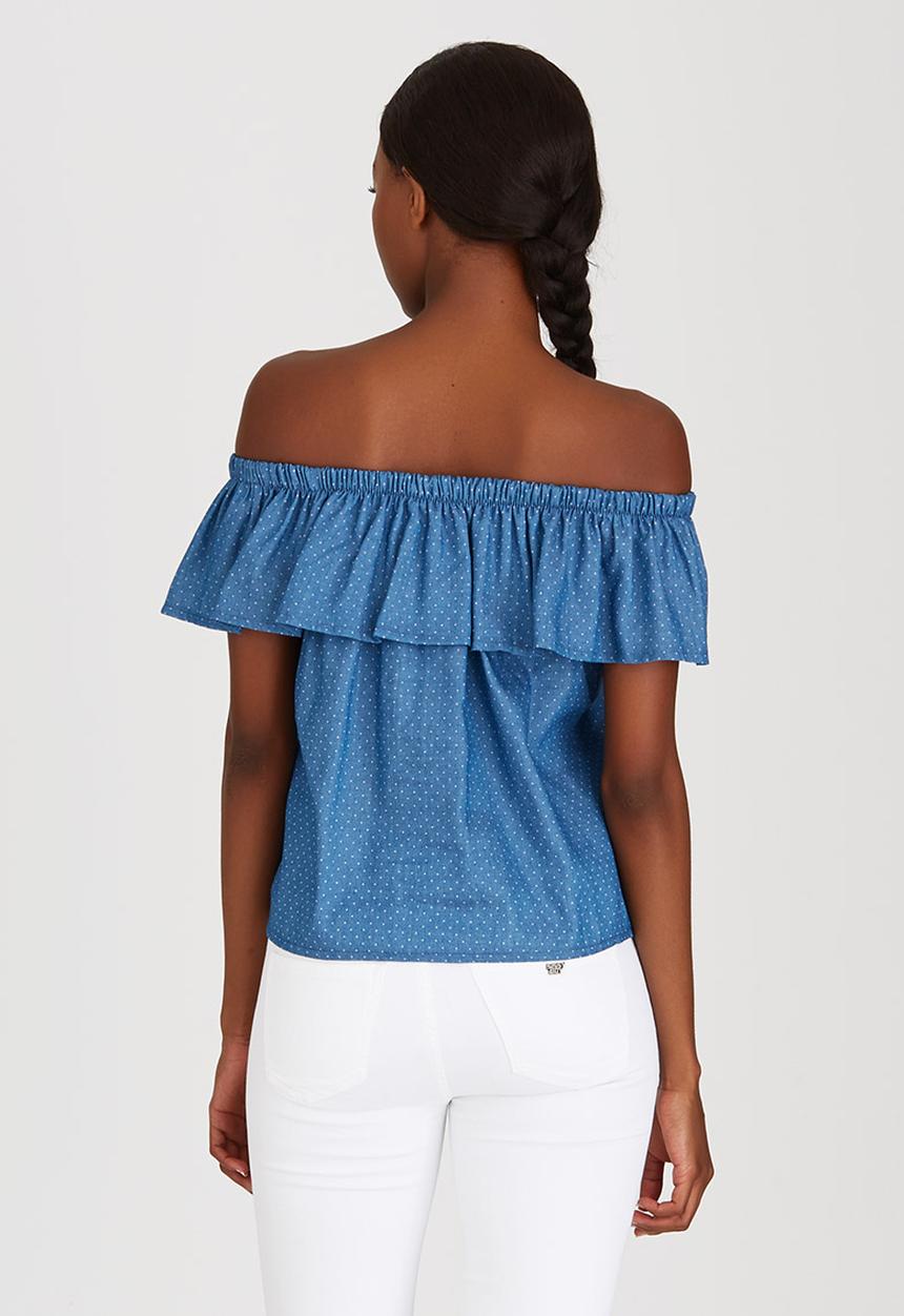 c(inch) - Frill Bardot Top Blue