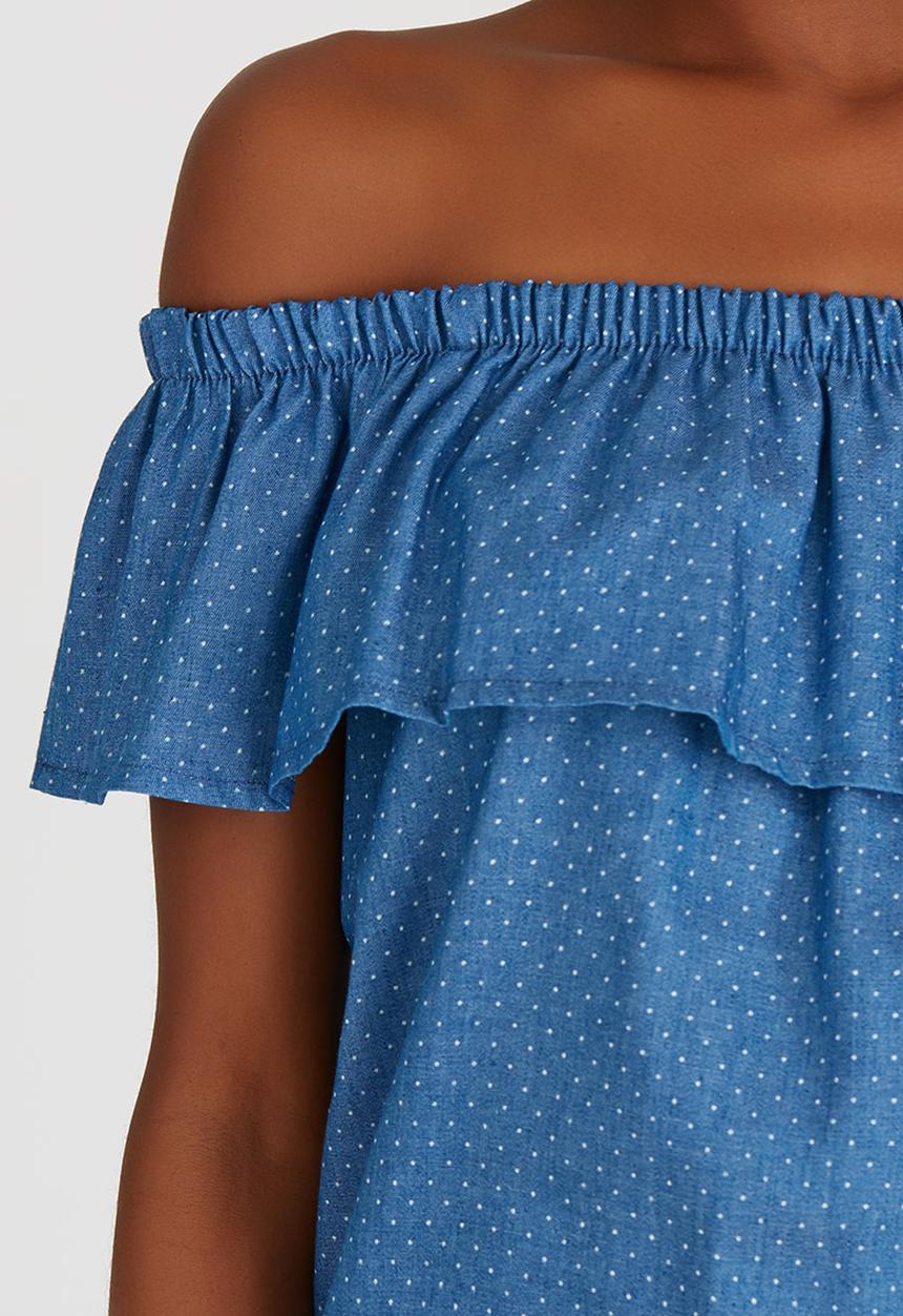 c(inch) - Frill Bardot Top Blue