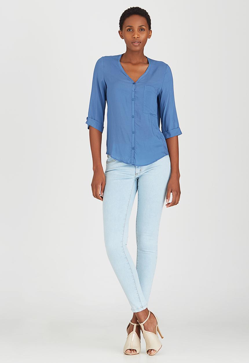 edit - Utility Top with Cross-over Back Blue