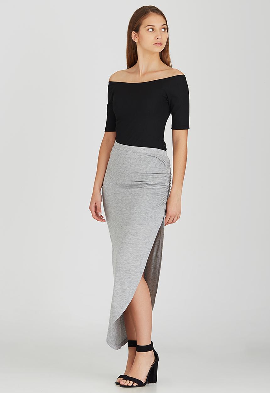 ONLY - New Ria Ruched Skirt with High Slit Pale Grey