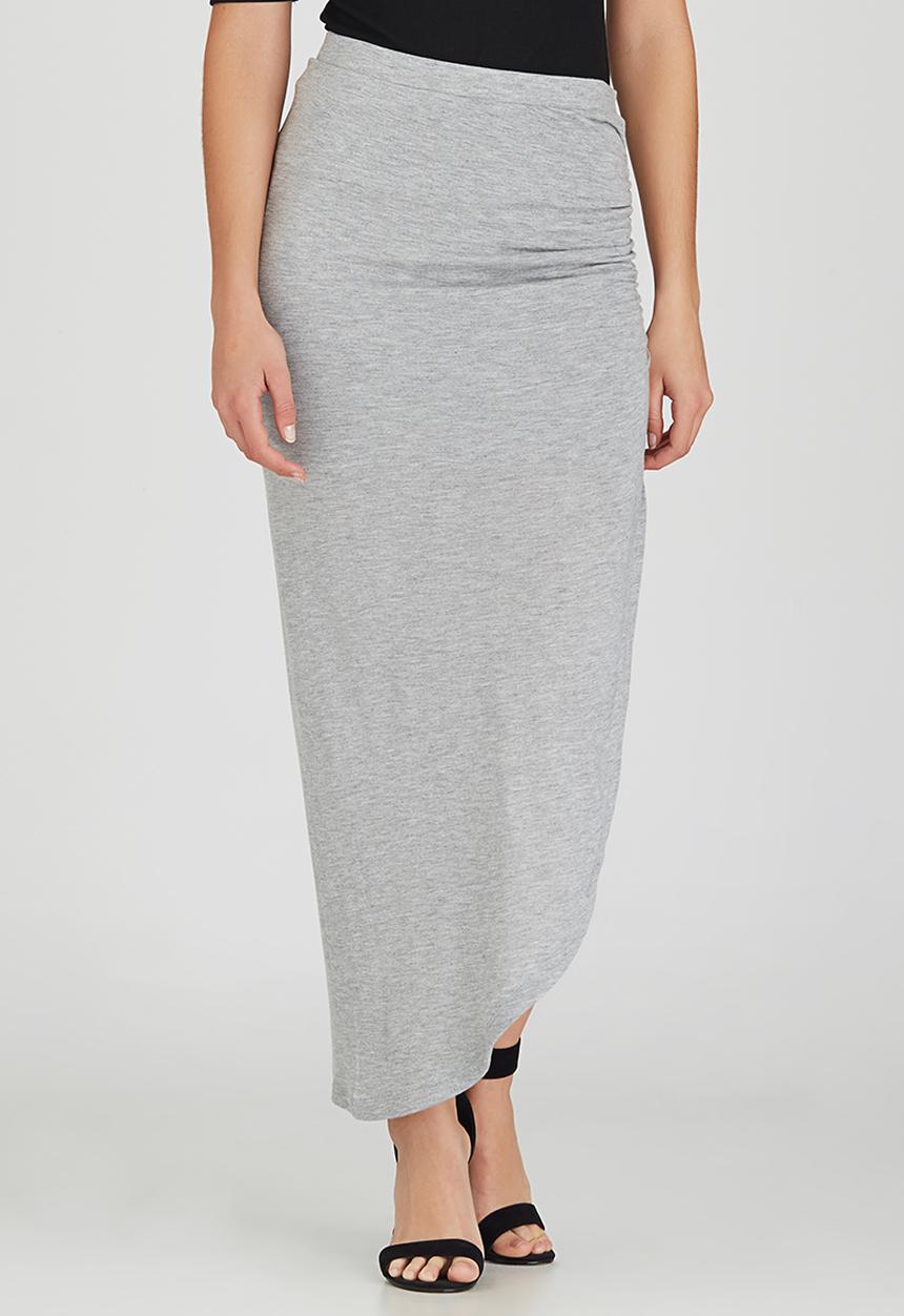 ONLY - New Ria Ruched Skirt with High Slit Pale Grey