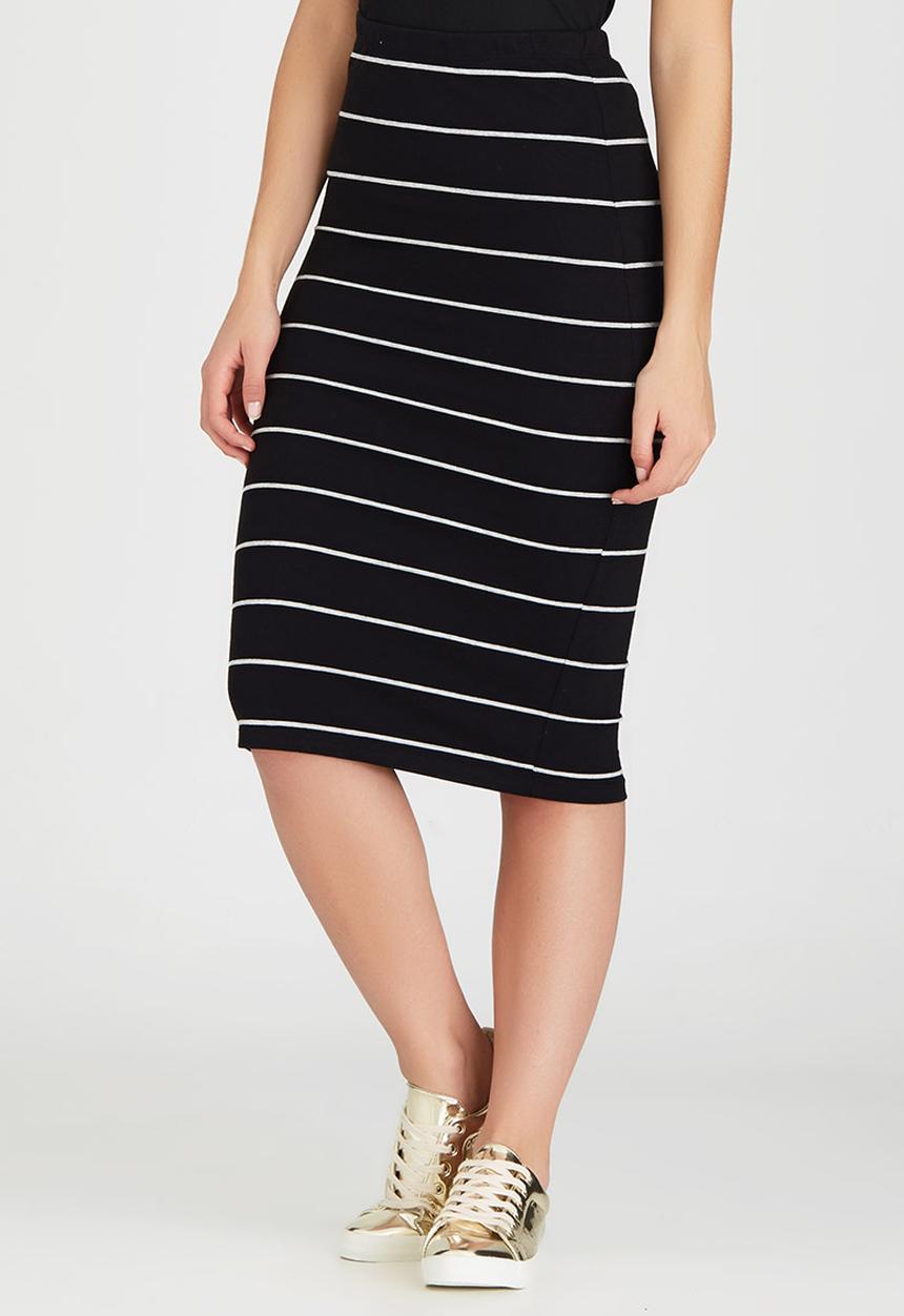 ONLY - Abbie Stripe Mid Calf Skirt Black and Grey