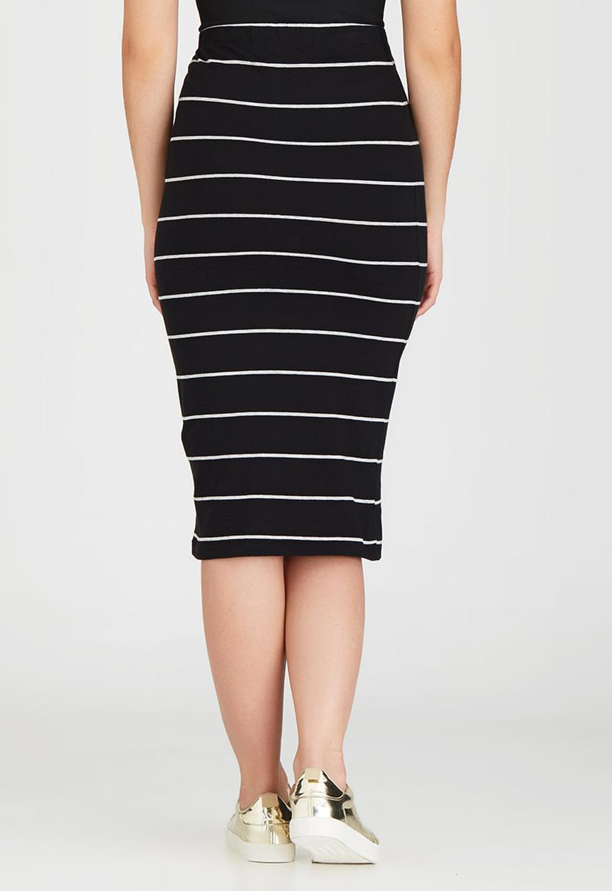 ONLY - Abbie Stripe Mid Calf Skirt Black and Grey