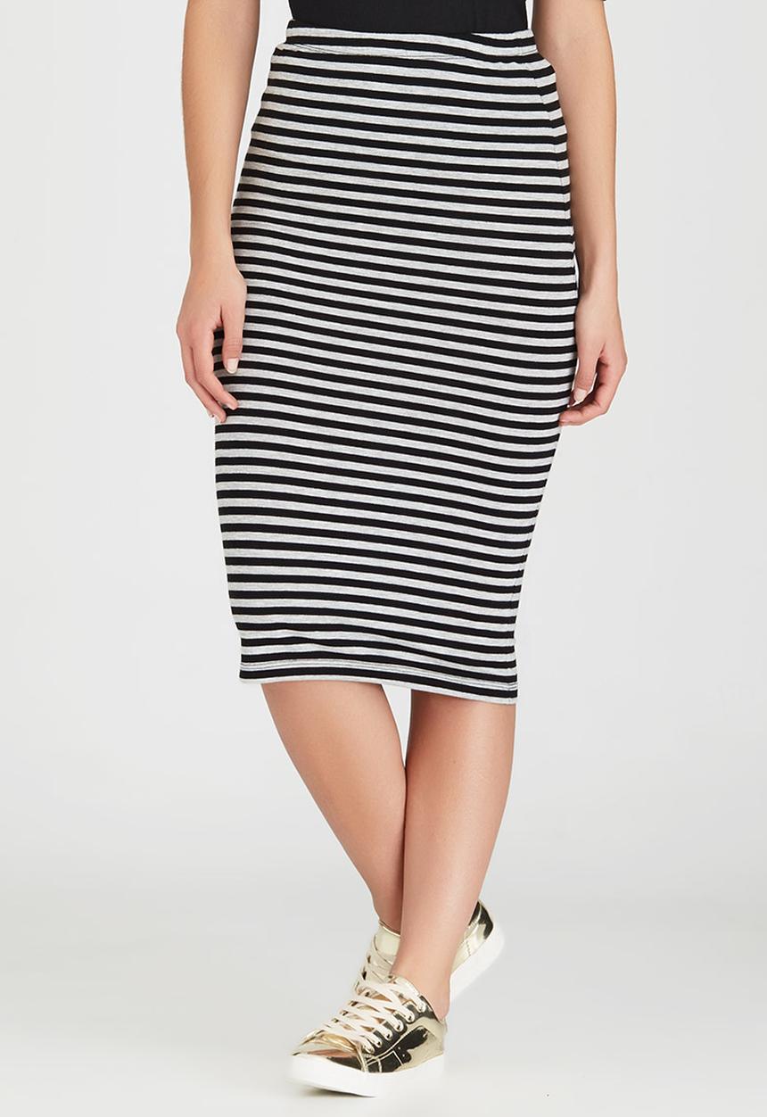 ONLY - Abbie Stripe Mid Calf Skirt Black and Grey
