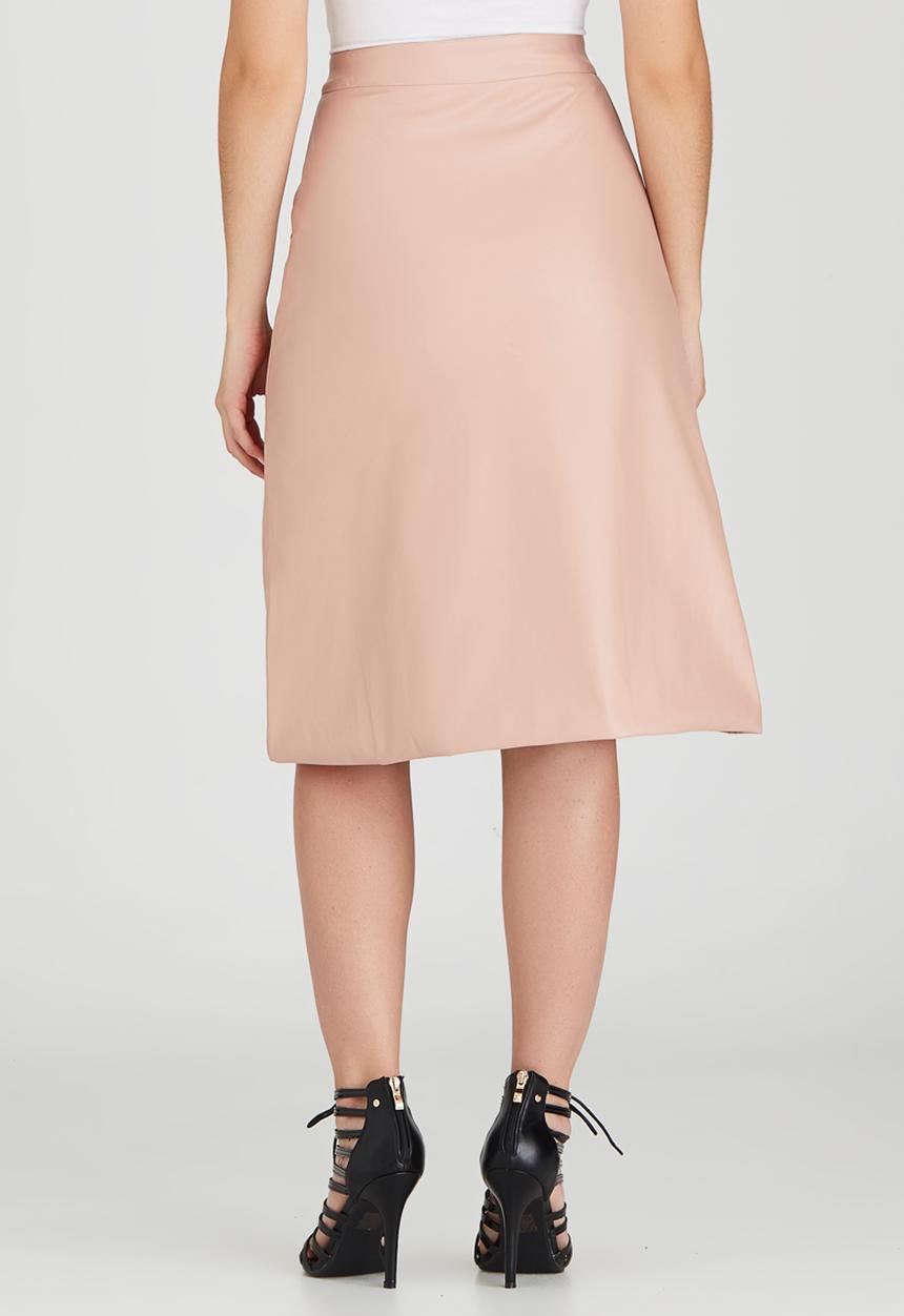 Fashion Union - Sarah Leather-look Button Front Midi Skirt Pale Pink