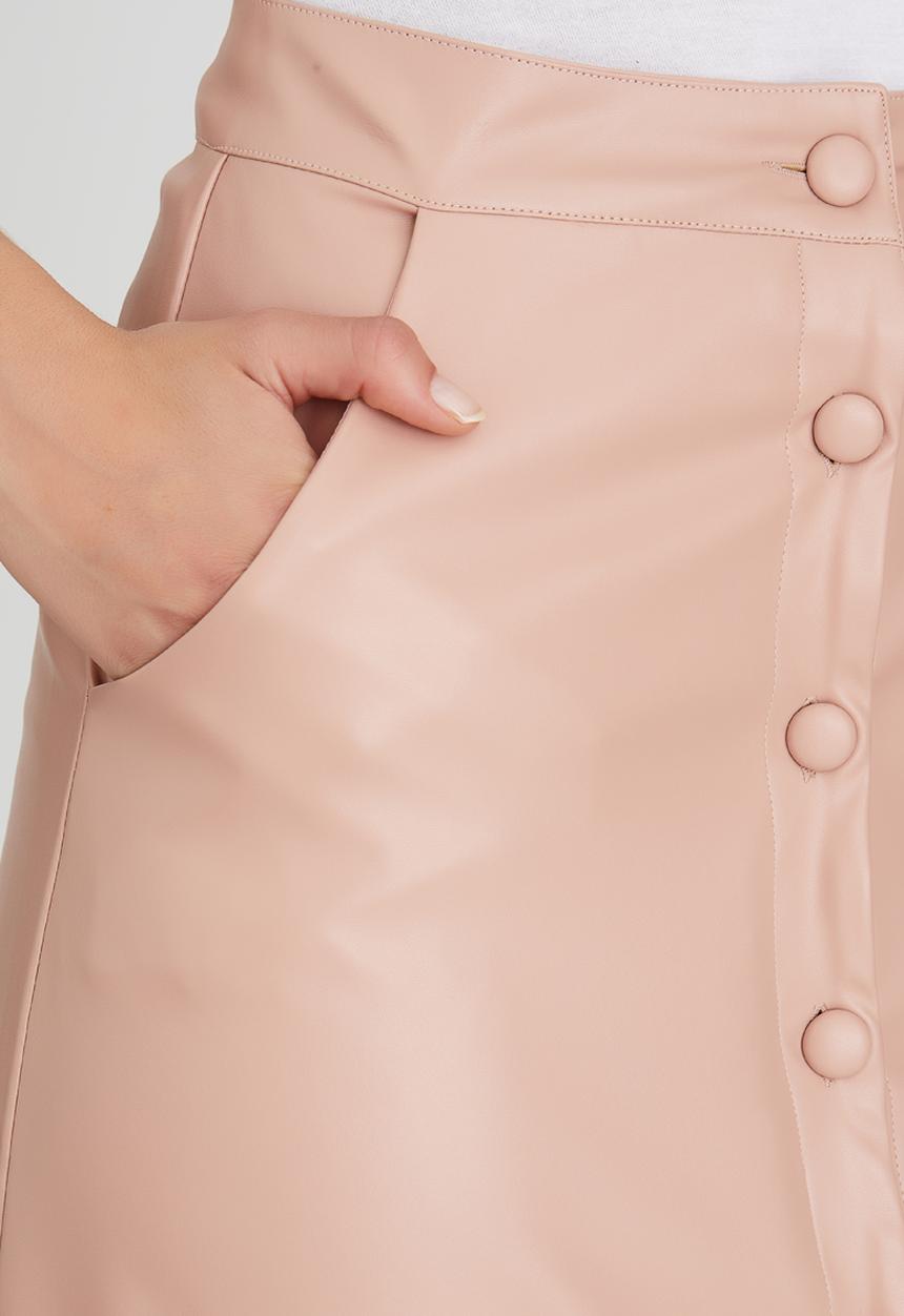 Fashion Union - Sarah Leather-look Button Front Midi Skirt Pale Pink