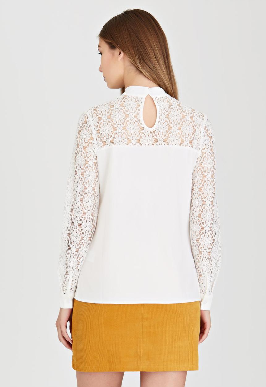 Fashion Union - Marie Lace Sleeve Blouse White
