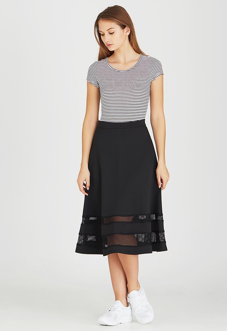 STYLE REPUBLIC - Mesh Inset Midi Skirt Black