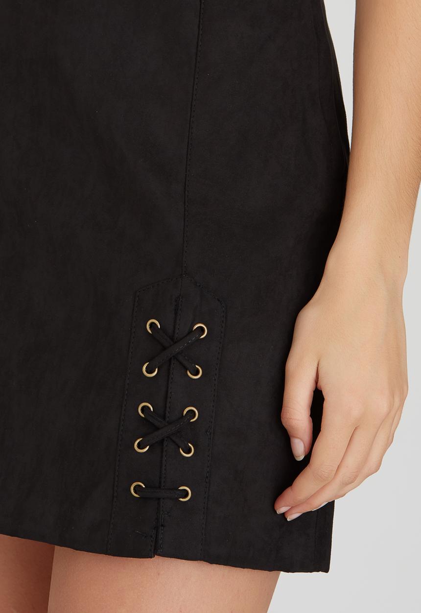 Brave Soul - Side Tie Detail Suede-like Skirt Black