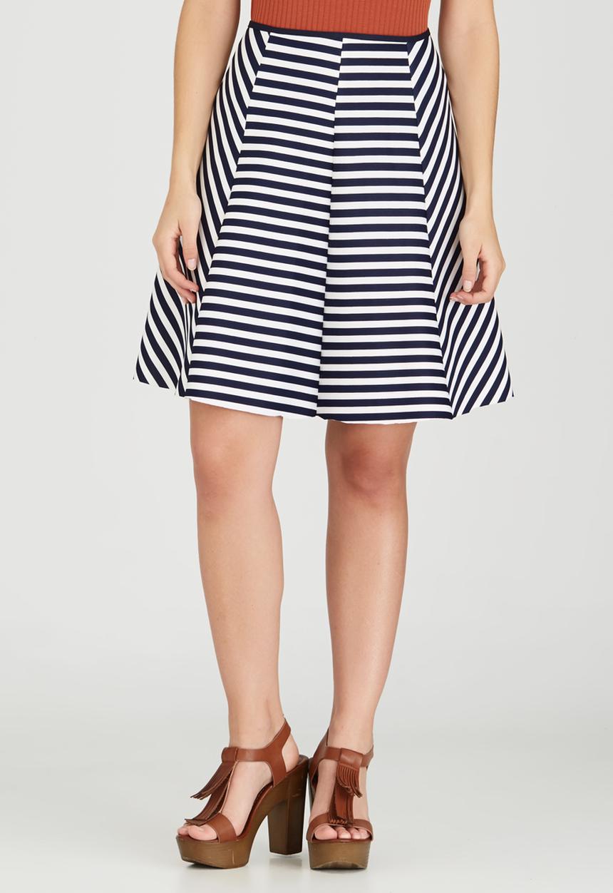 c(inch) - Fit and Flare Midi Skirt Blue and White