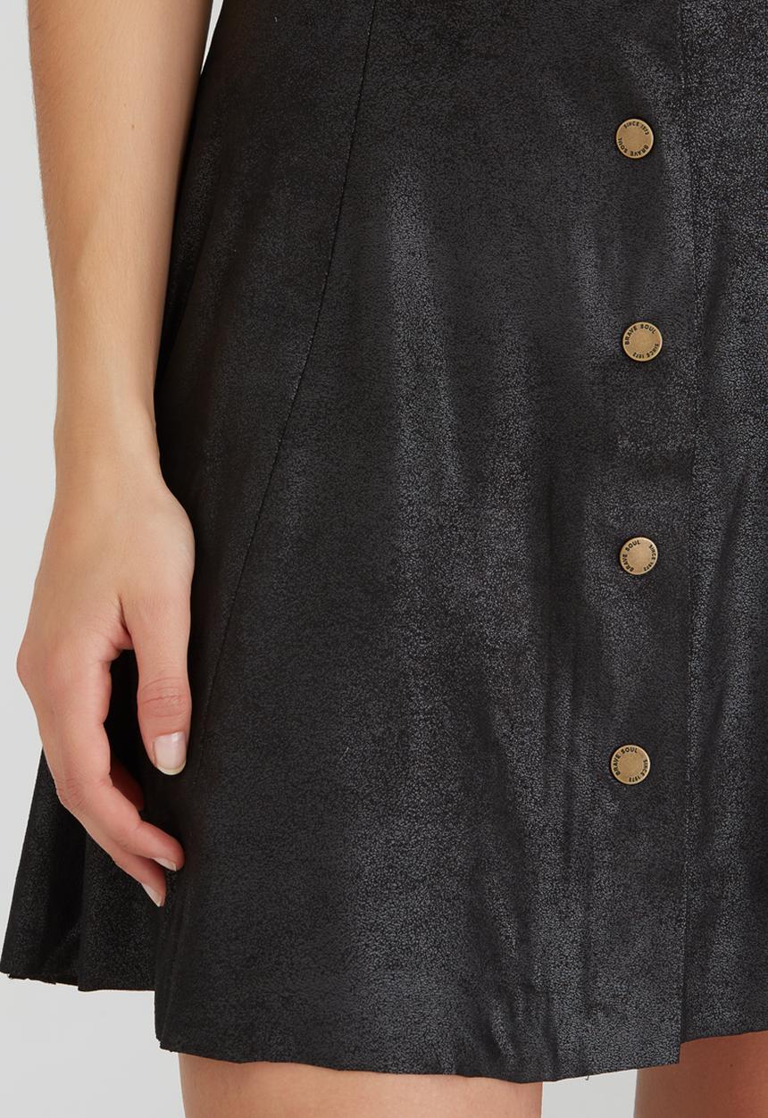 Brave Soul - Antique Suede-like Button Skirt Black