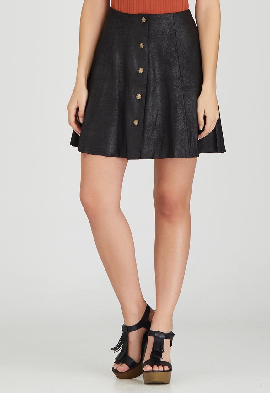 Brave Soul - Antique Suede-like Button Skirt Black