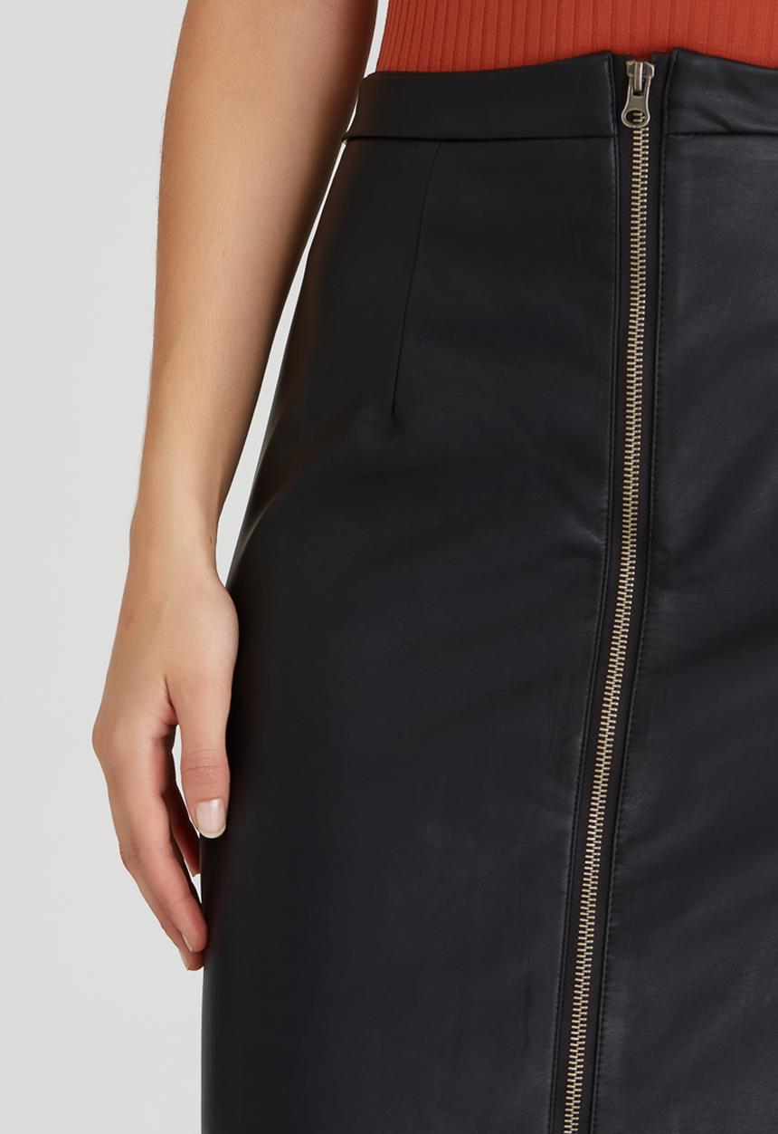 Brave Soul - Zip Front Leather-look Skirt Black