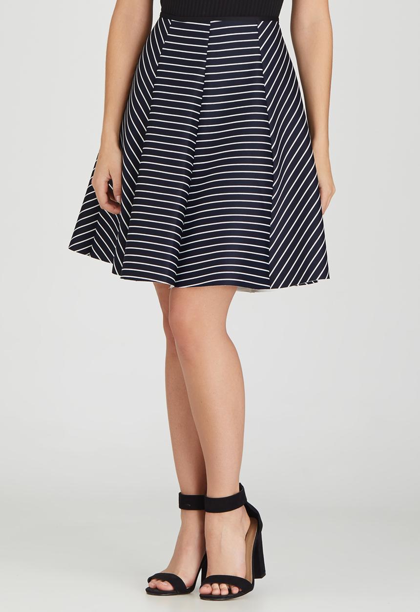 c(inch) - Fit and Flare Midi Skirt Blue and White