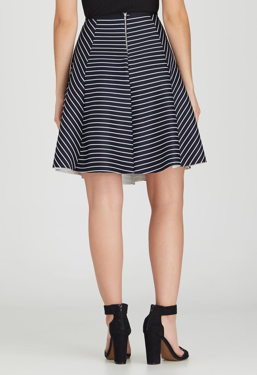 c(inch) - Fit and Flare Midi Skirt Blue and White