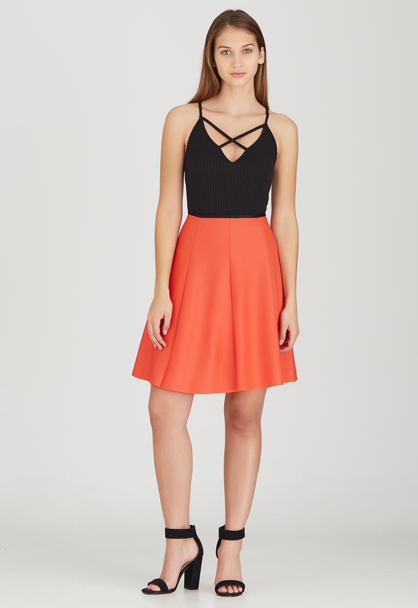 c(inch) - Fit and Flare Midi Skirt Orange