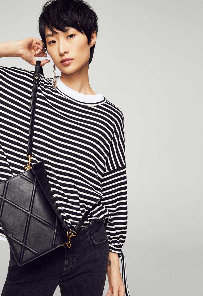 MANGO - Striped Lace-Up Top - Black & White