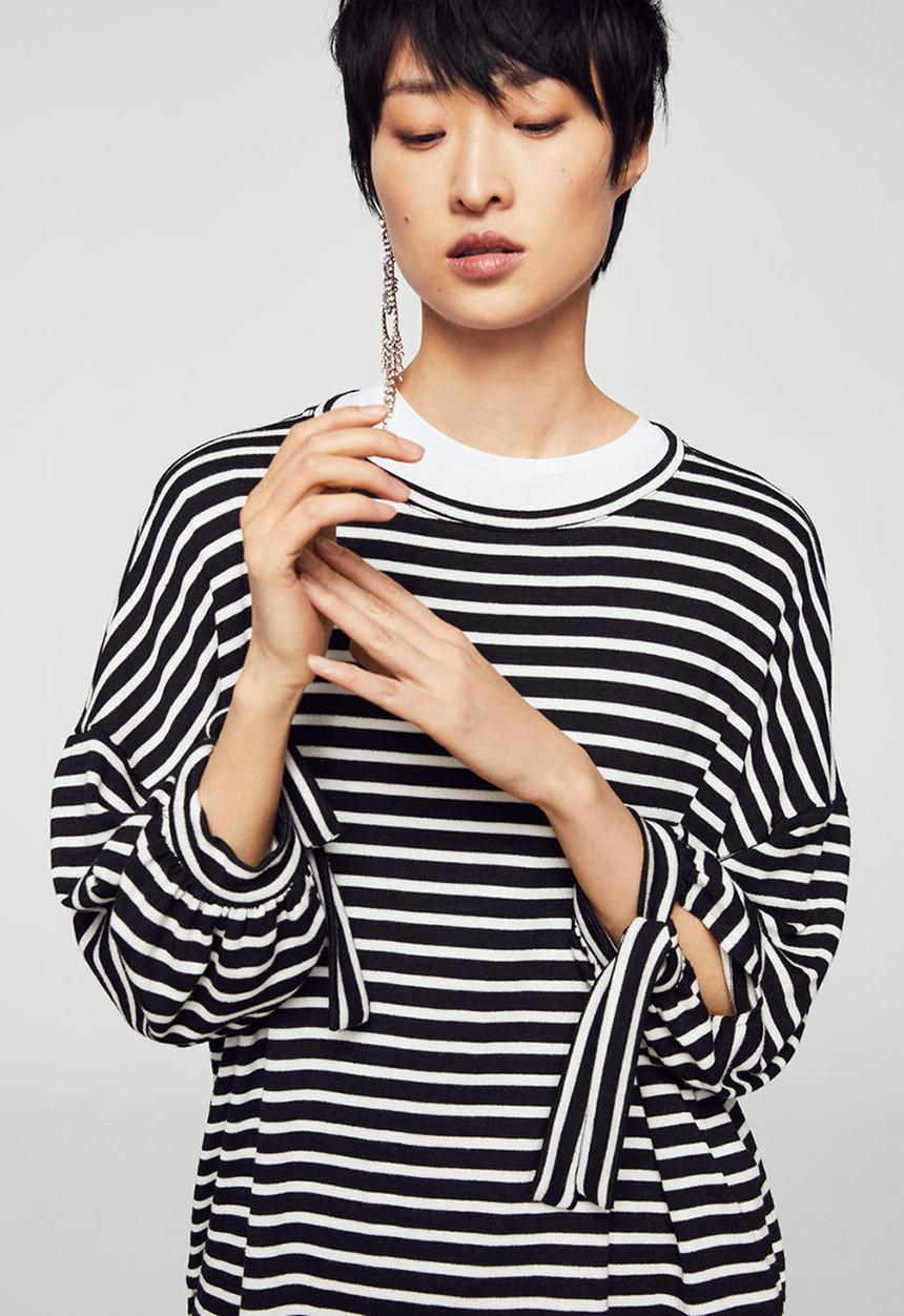 MANGO - Striped Lace-Up Top - Black & White