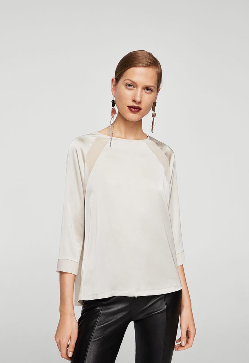 MANGO - Flowy Panel T-shirt Off White