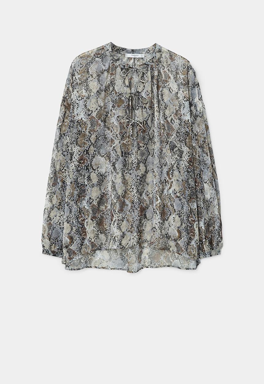 MANGO - Sheer Printed Blouse - Grey