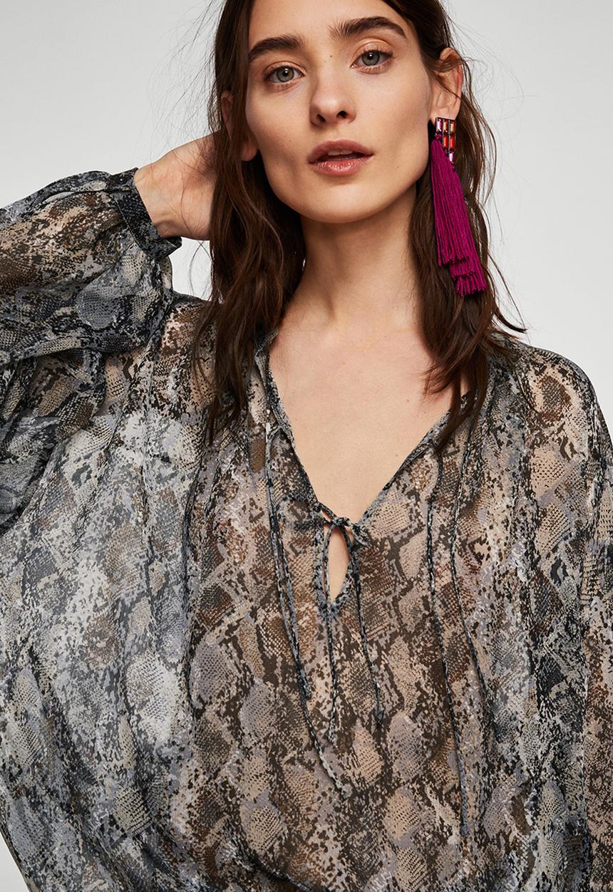 MANGO - Sheer Printed Blouse - Grey