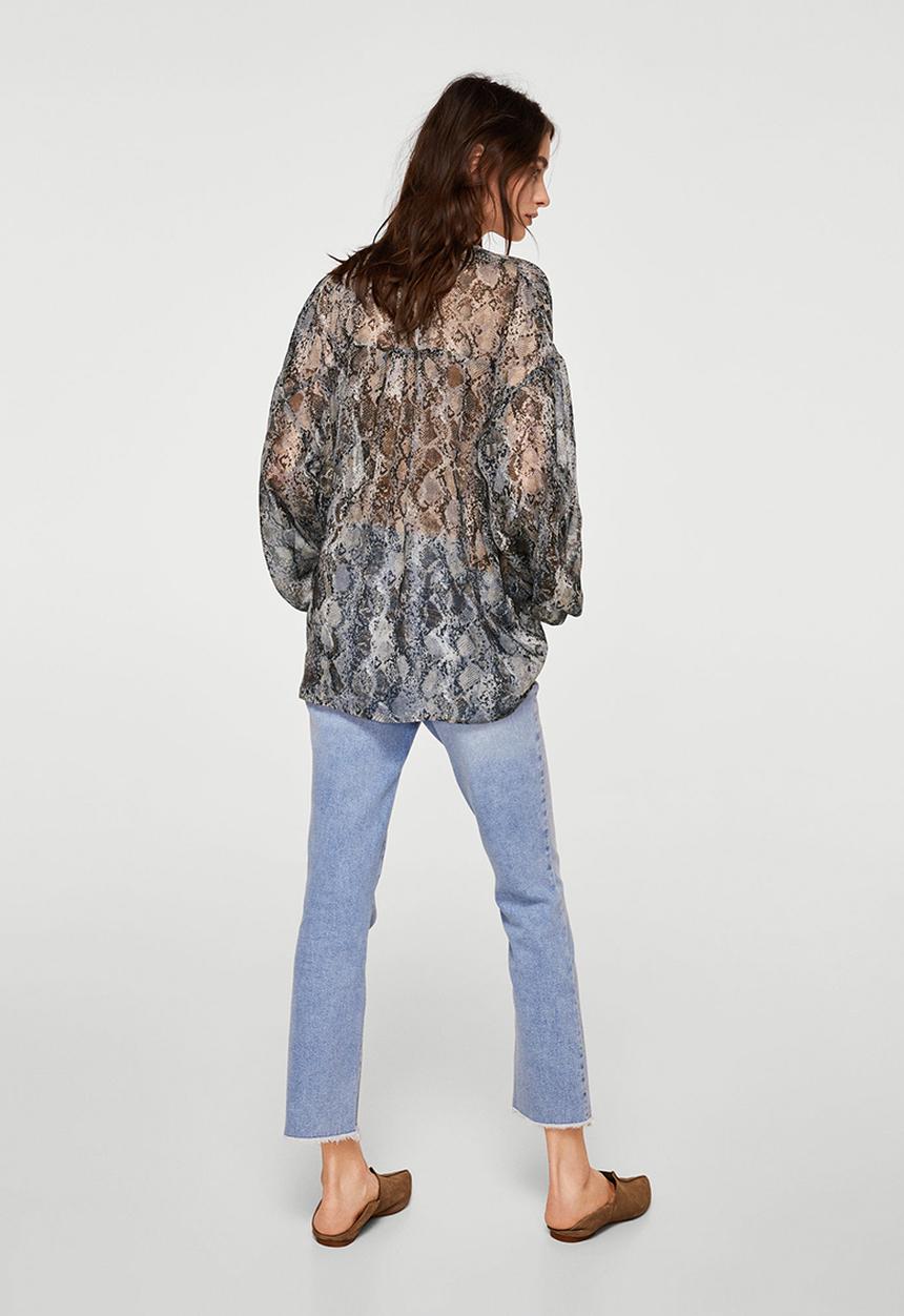 MANGO - Sheer Printed Blouse - Grey