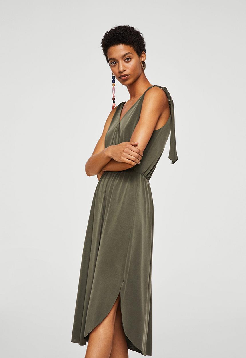 MANGO - Wrap Neckline Dress Green