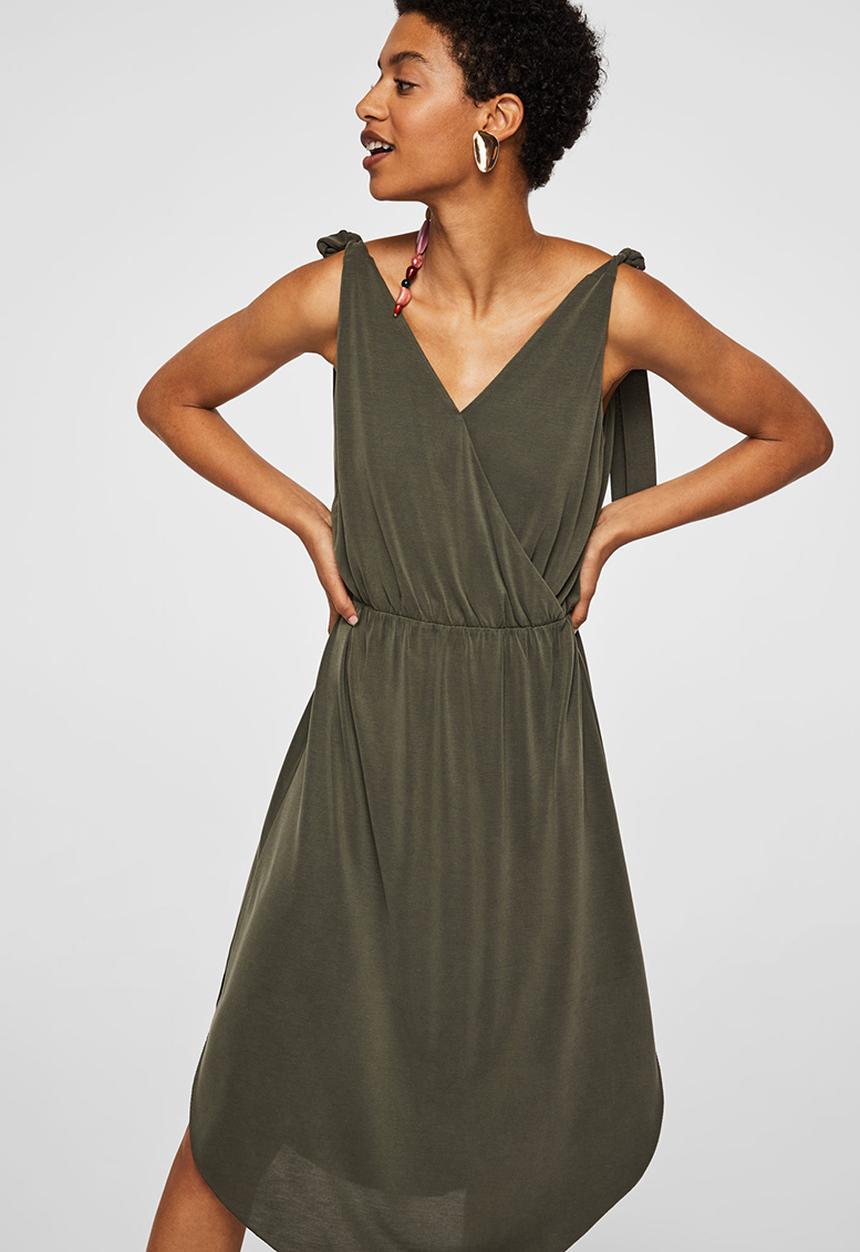 MANGO - Wrap Neckline Dress Green