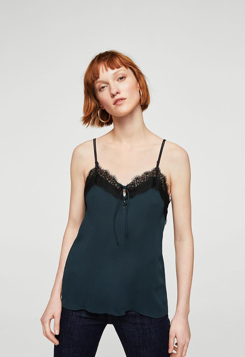 MANGO - Lace Trim Cami Navy