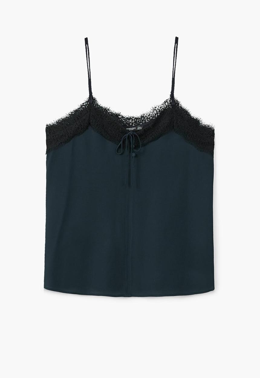 MANGO - Lace Trim Cami Navy