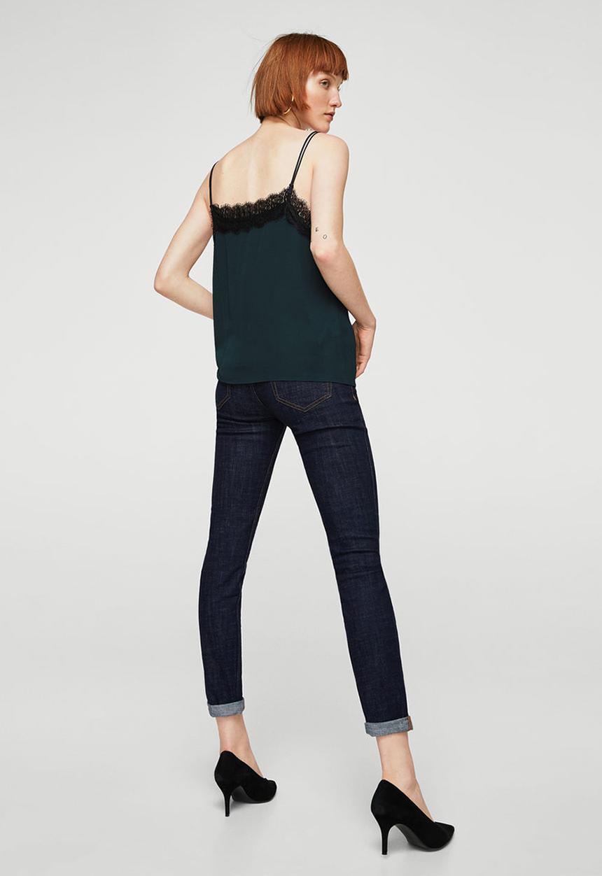 MANGO - Lace Trim Cami Navy