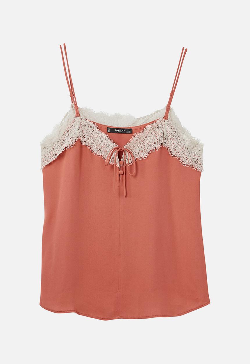 MANGO - Lace Trim Cami Mid Pink