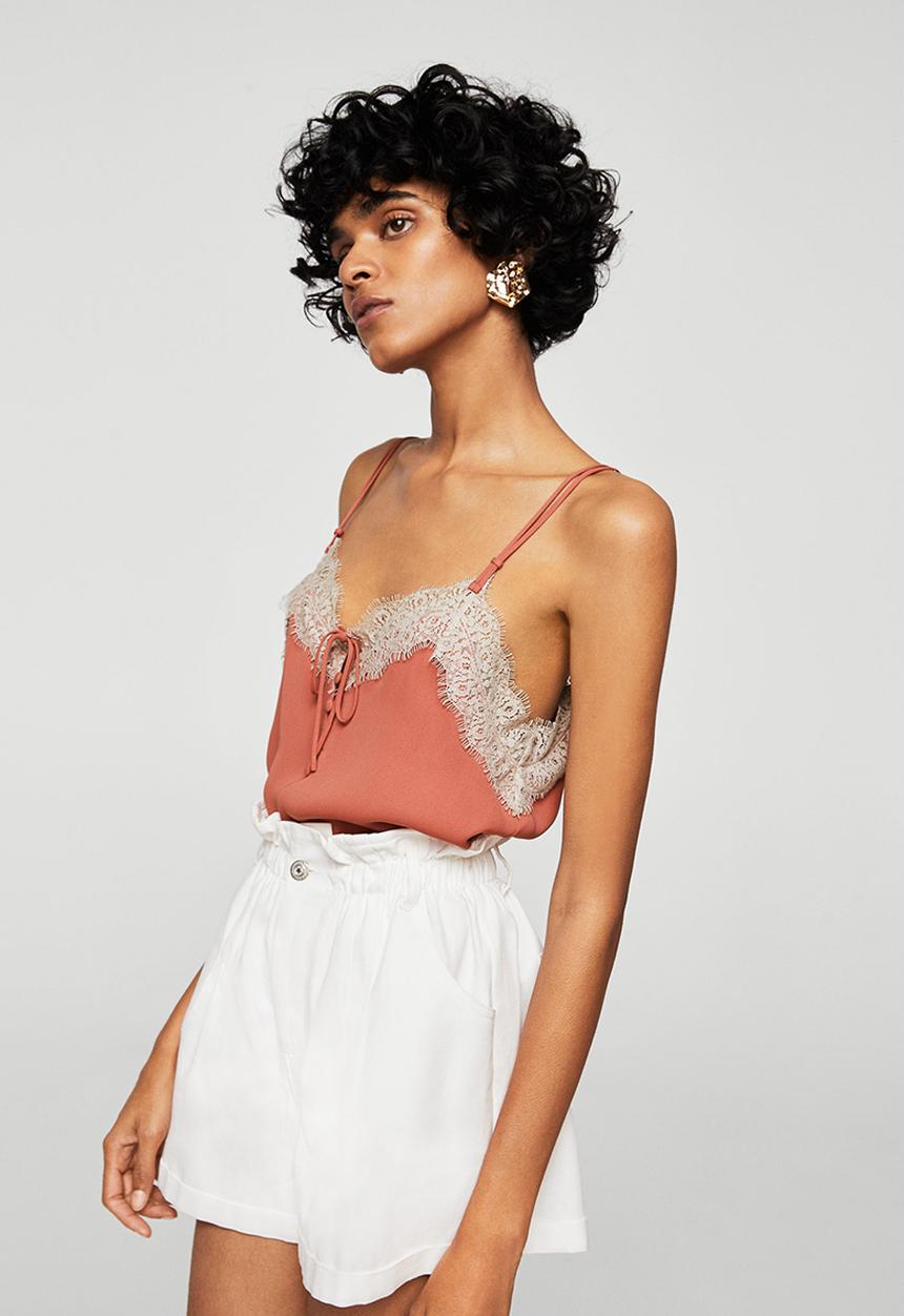 MANGO - Lace Trim Cami Mid Pink
