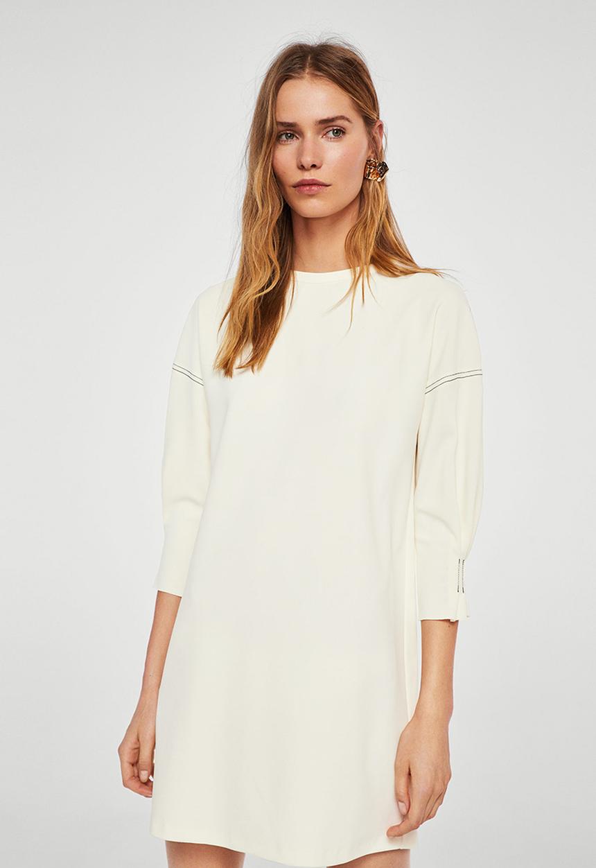 MANGO - Contrast Seam Dress Off White