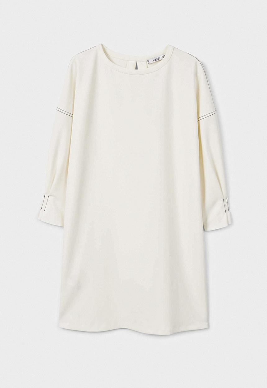 MANGO - Contrast Seam Dress Off White