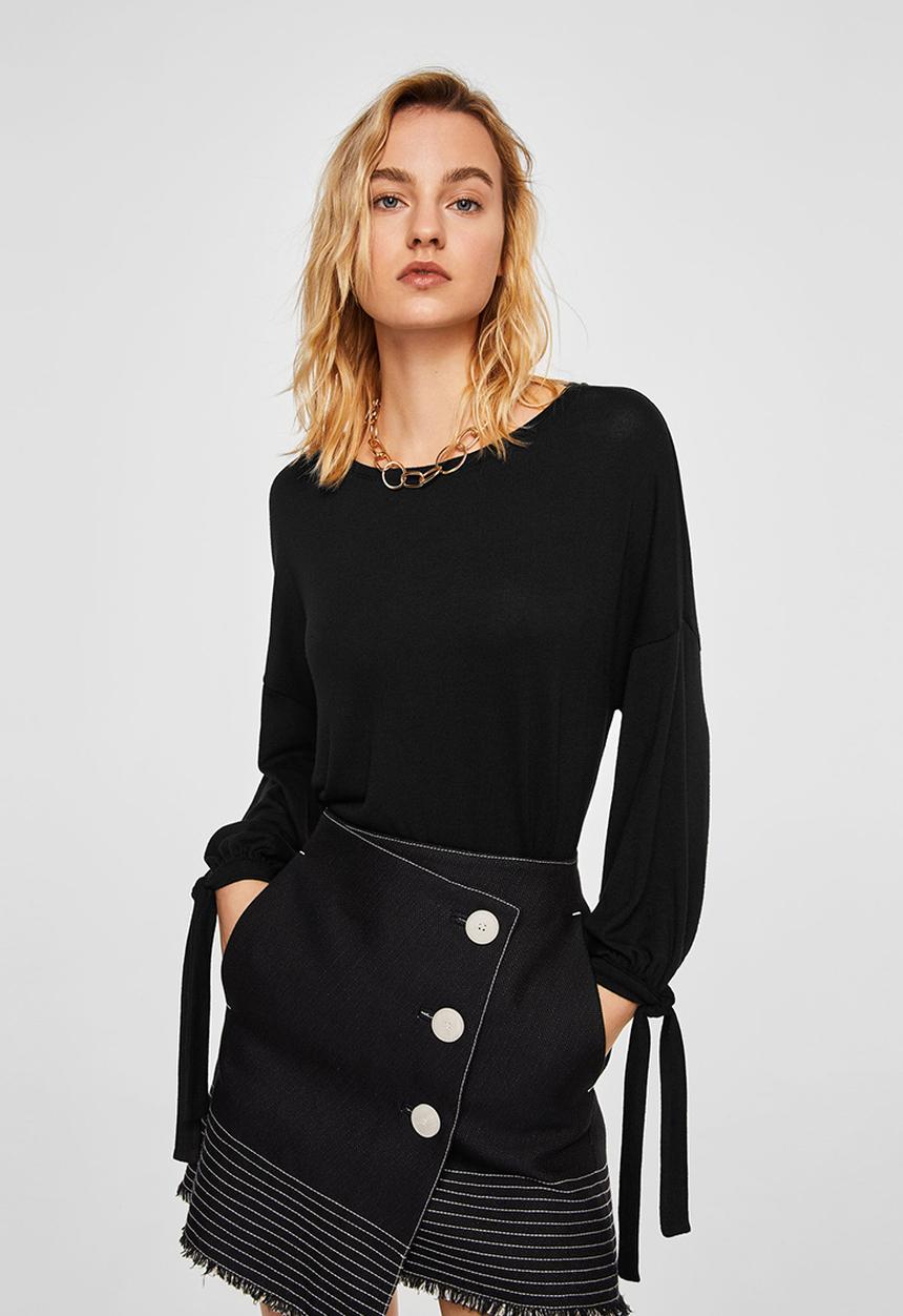 MANGO - Lace-up T-shirt Black