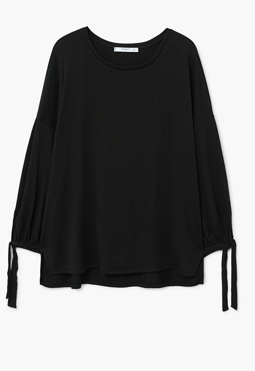 MANGO - Lace-up T-shirt Black