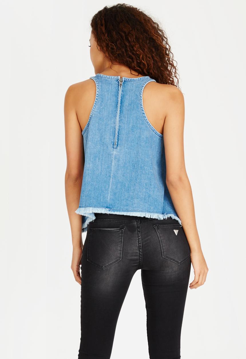 GUESS - Denim Skater Crop Top Blue