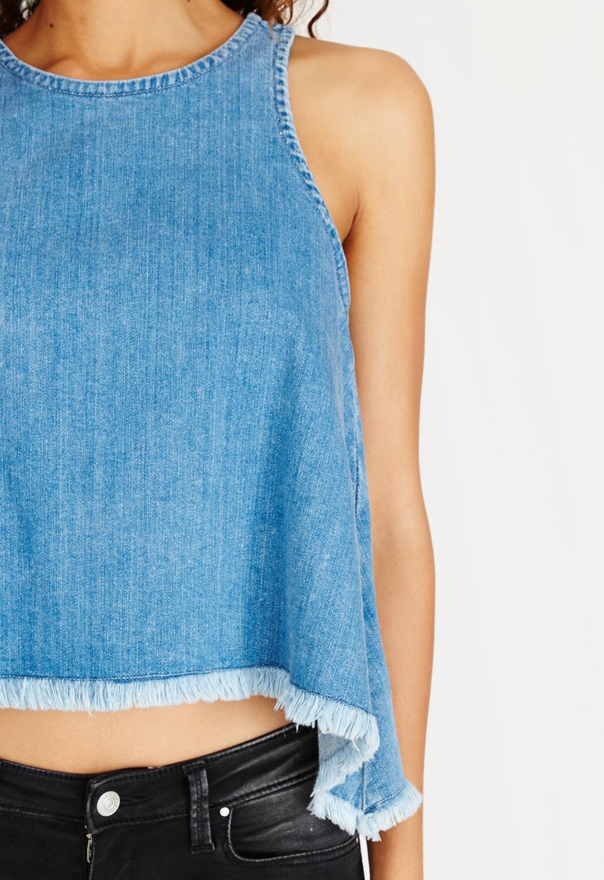 GUESS - Denim Skater Crop Top Blue