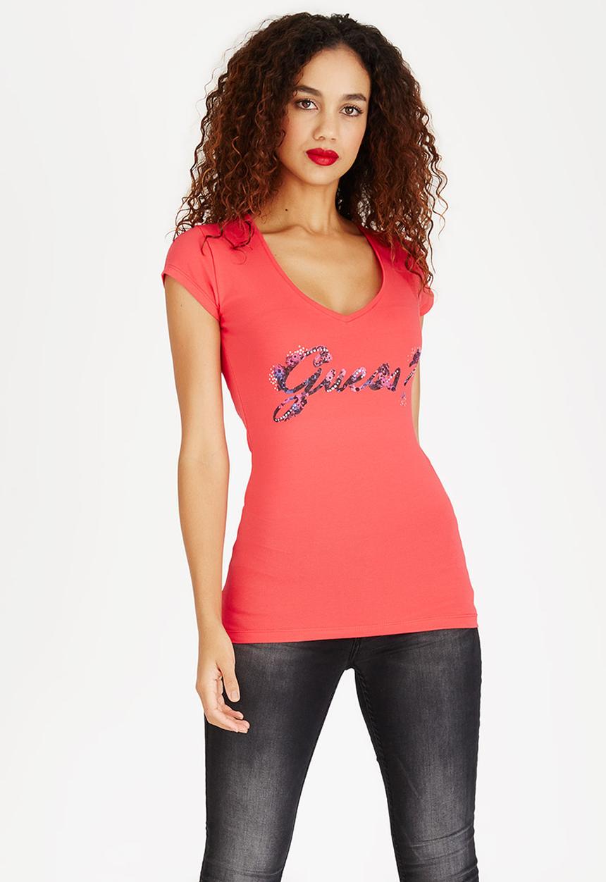 GUESS - R3 Floral Script Logo Tee Red
