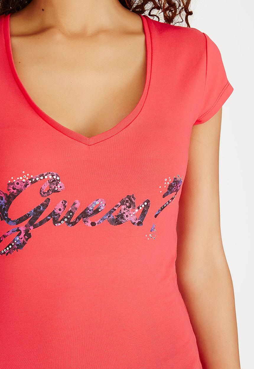 GUESS - R3 Floral Script Logo Tee Red