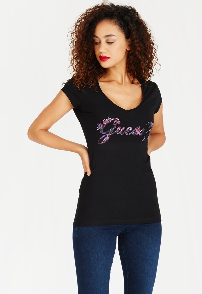 GUESS - R3 Floral Script Logo Tee Black