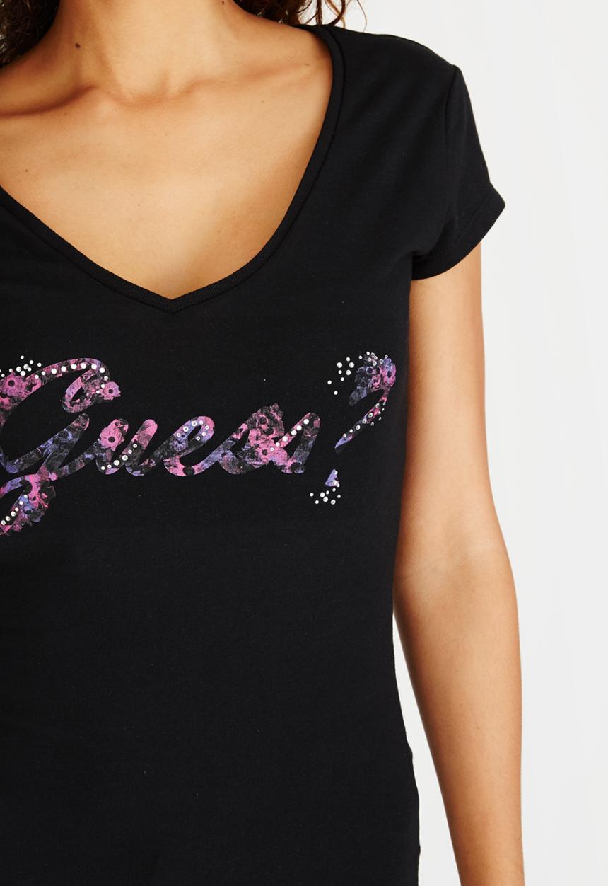 GUESS - R3 Floral Script Logo Tee Black