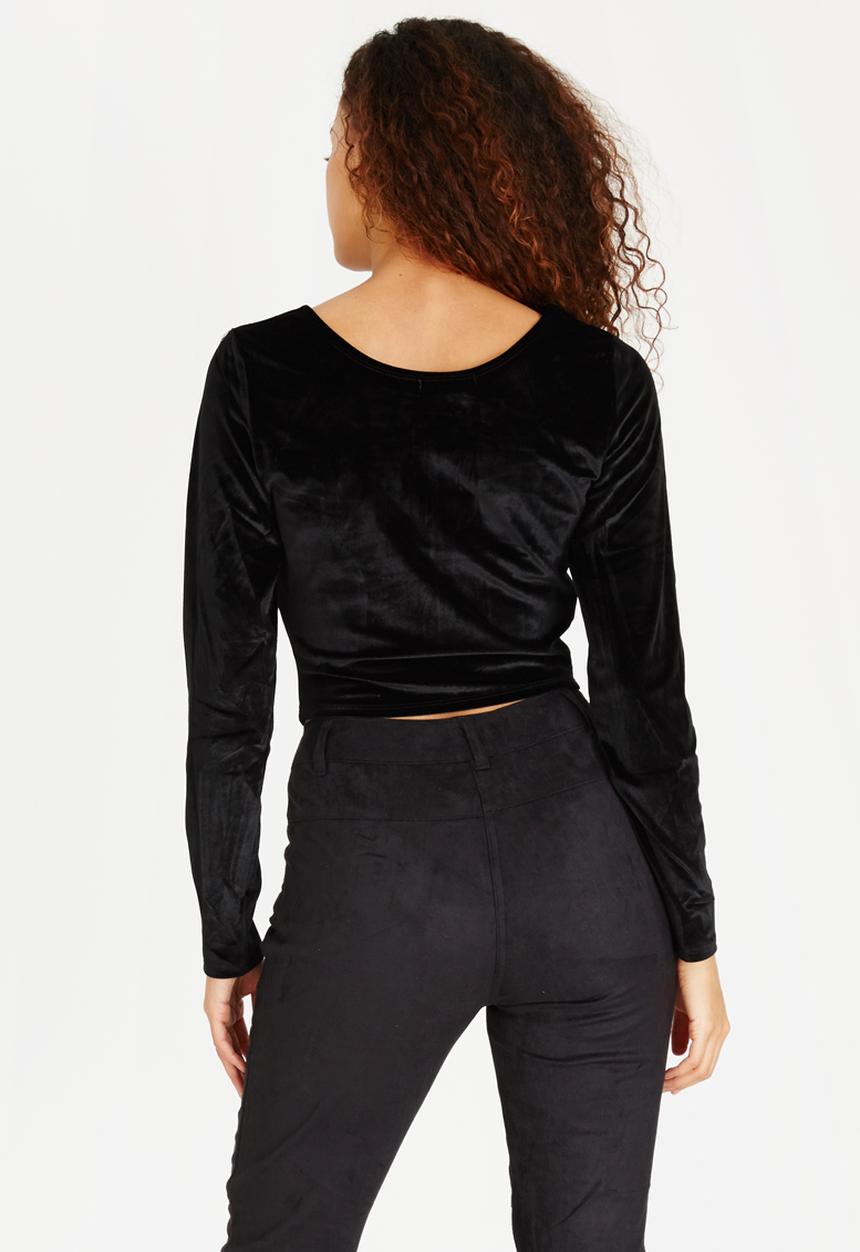 Brave Soul - Long Sleeve Crop Velveteen Top Black