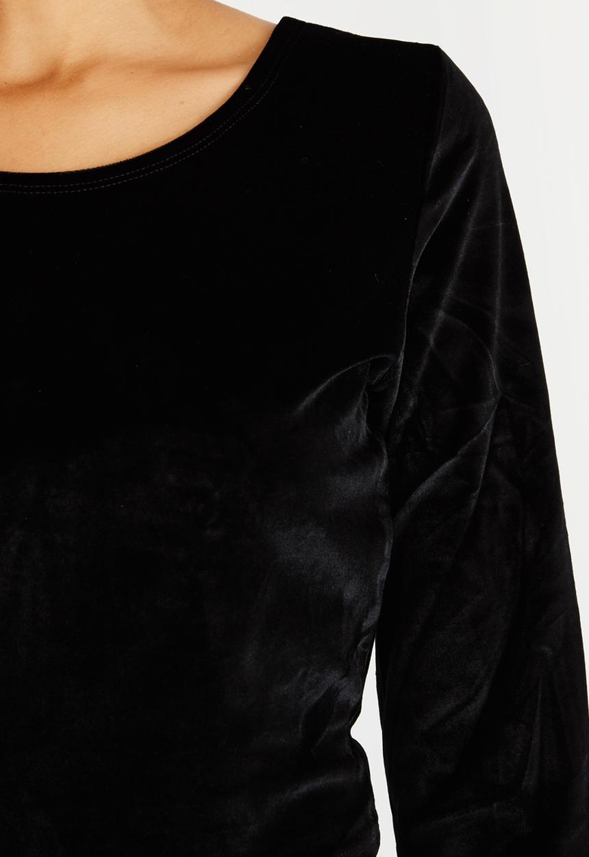 Brave Soul - Long Sleeve Crop Velveteen Top Black