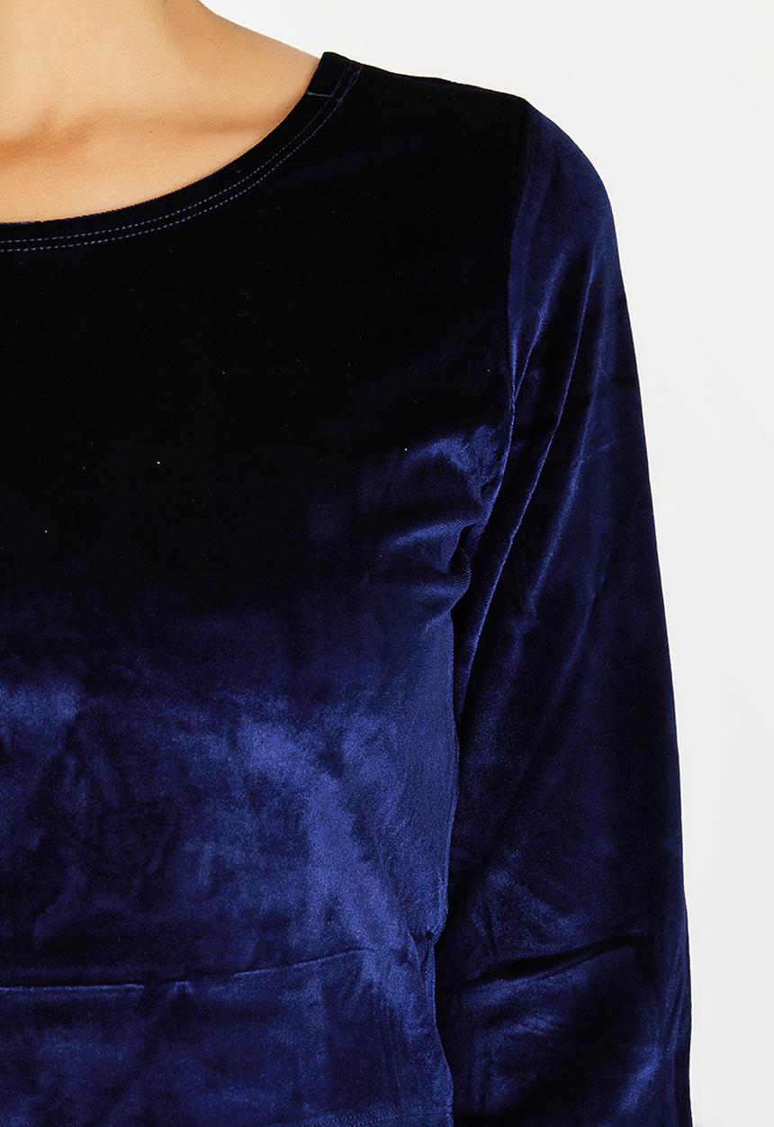 Brave Soul - Long Sleeve Crop Velveteen Top Navy