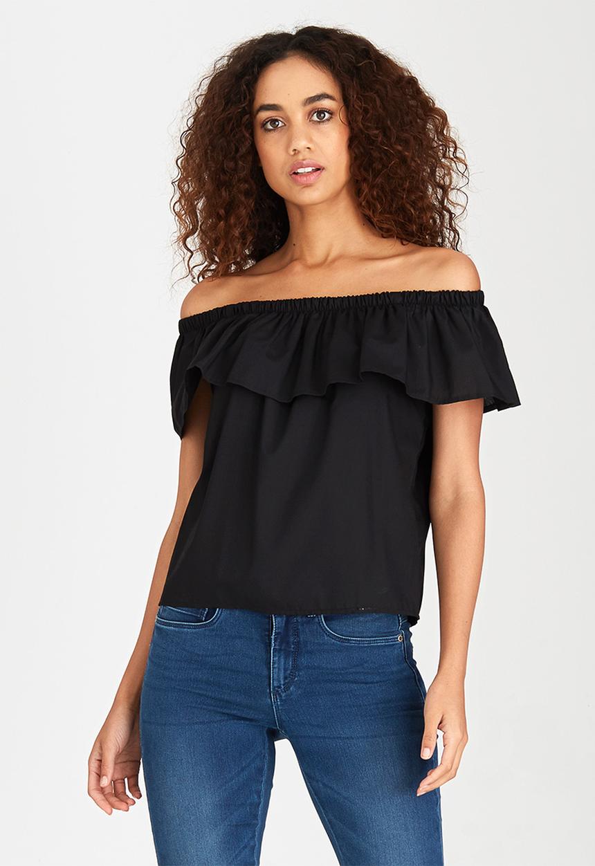 c(inch) - Frill Bardot Blouse Black